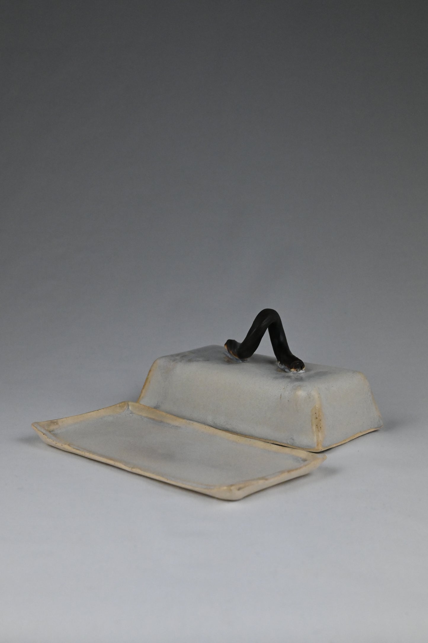 Butter Dish - White with Wrought Iron Handle