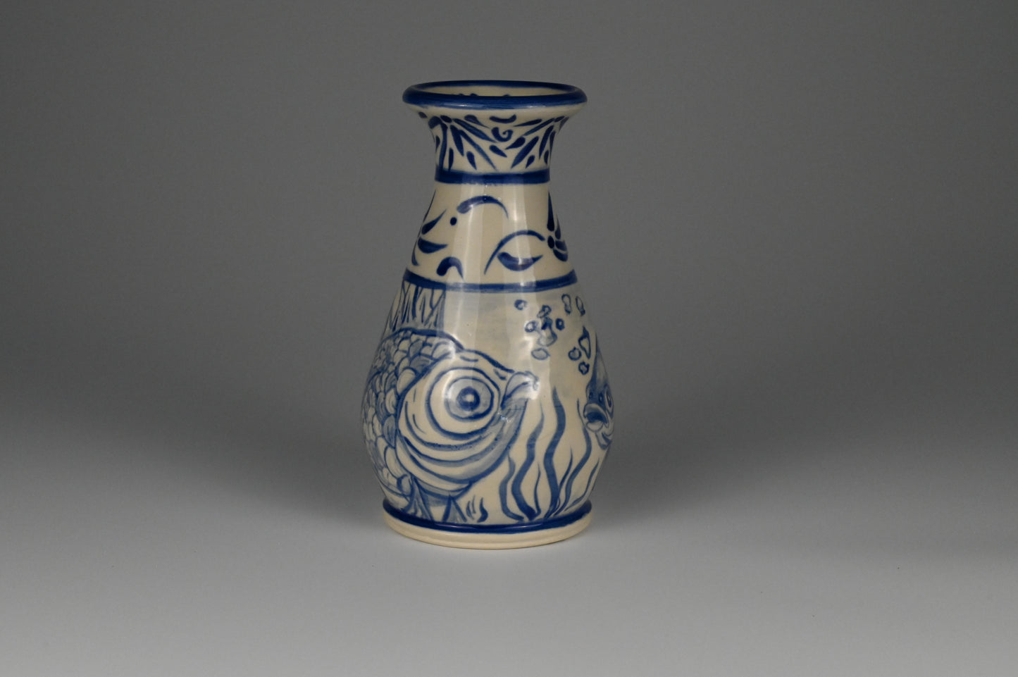 Hand-Painted Delft Fish Vase