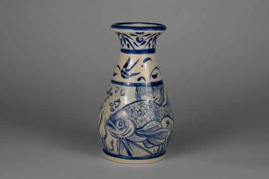Hand-Painted Delft Fish Vase