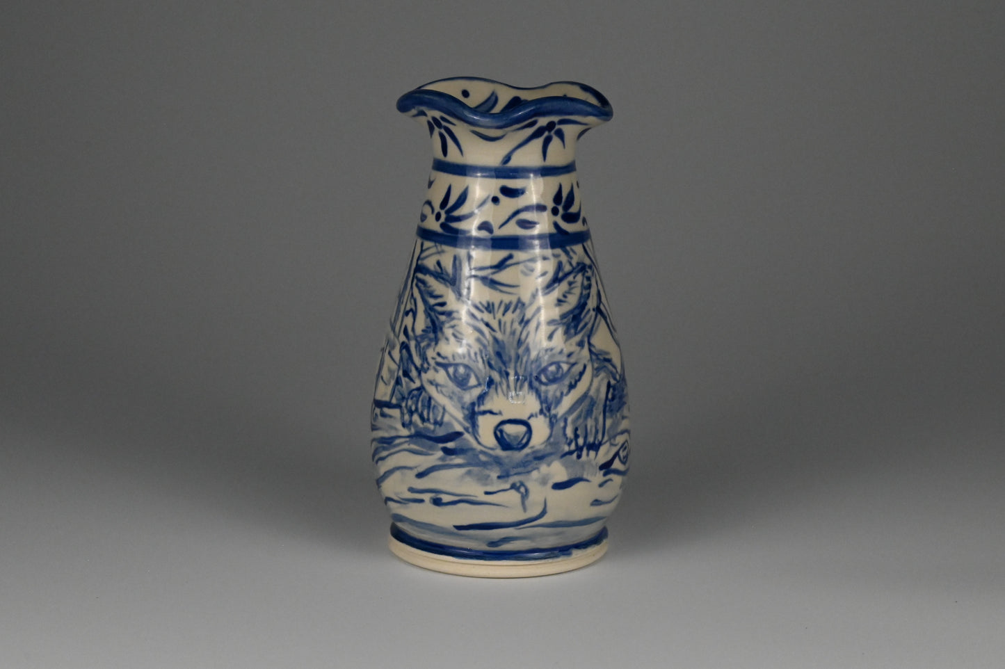 Hand-Painted Delft Fox Vase
