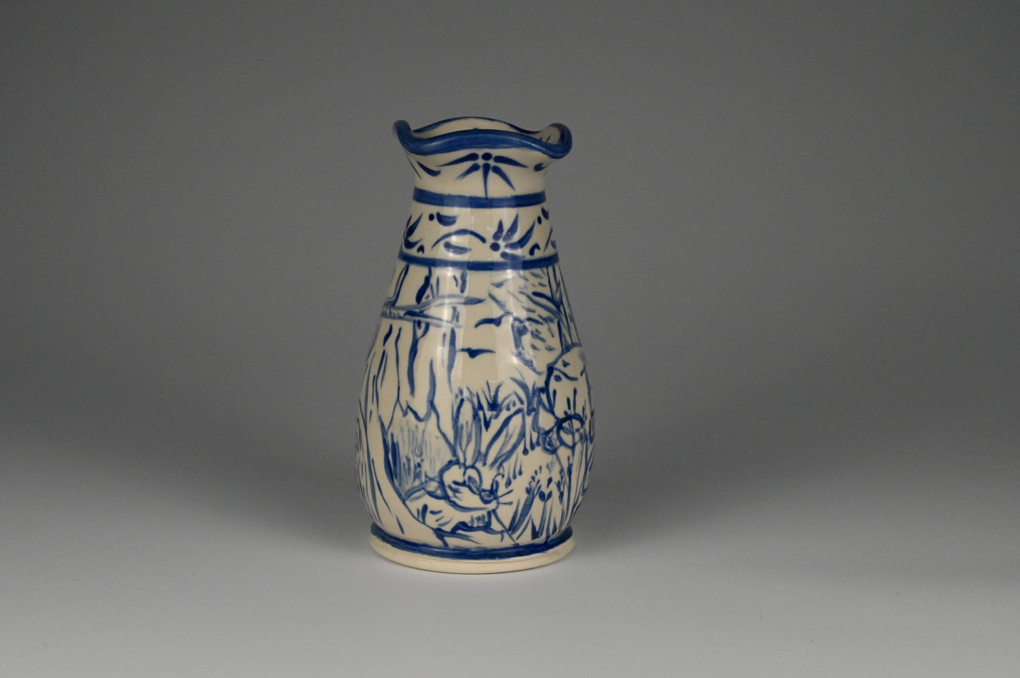 Hand-Painted Delft Fox Vase