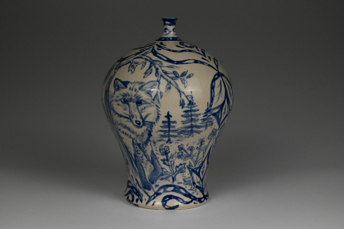 Special Edition Fox in Woods Vase - Painted Cobalt Collection