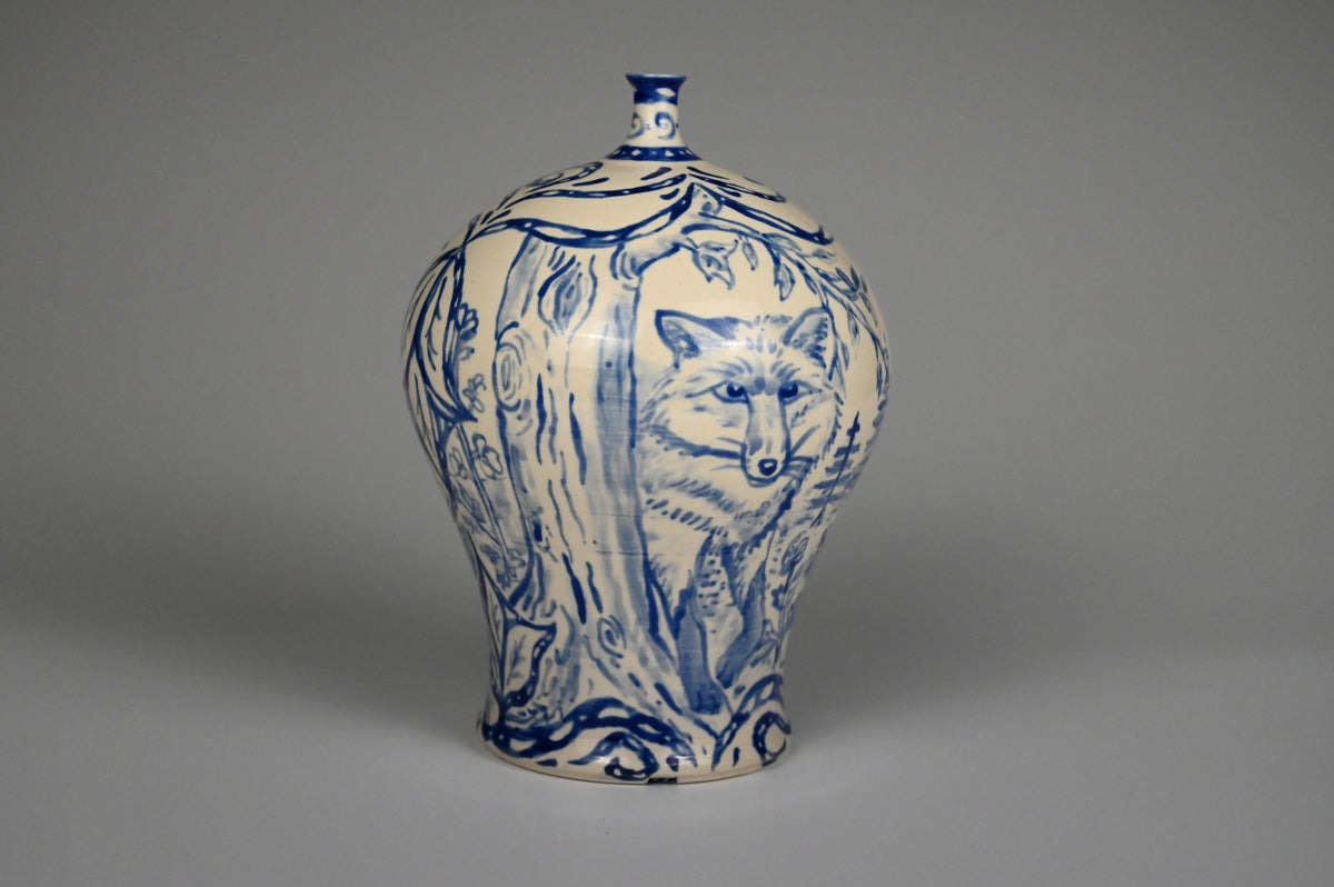 Special Edition Fox in Woods Vase - Painted Cobalt Collection