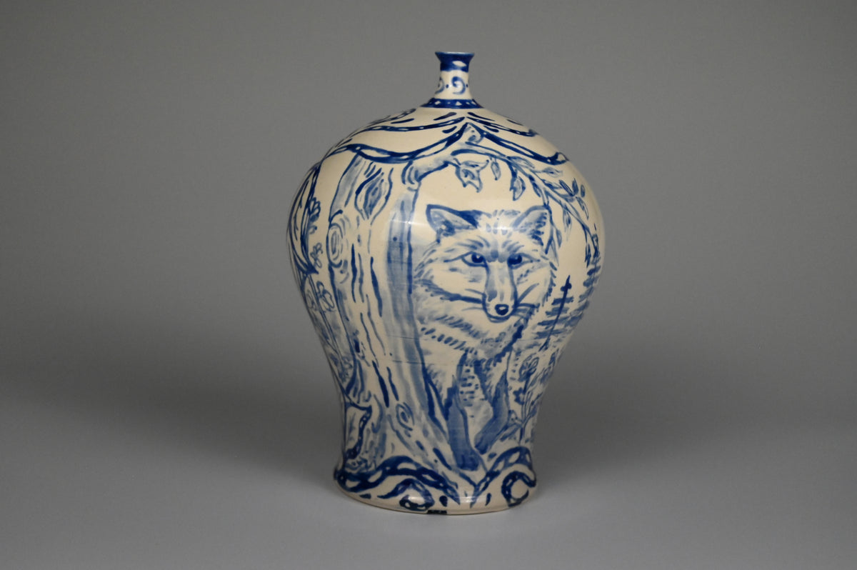Special Edition Fox in Woods Vase - Painted Cobalt Collection