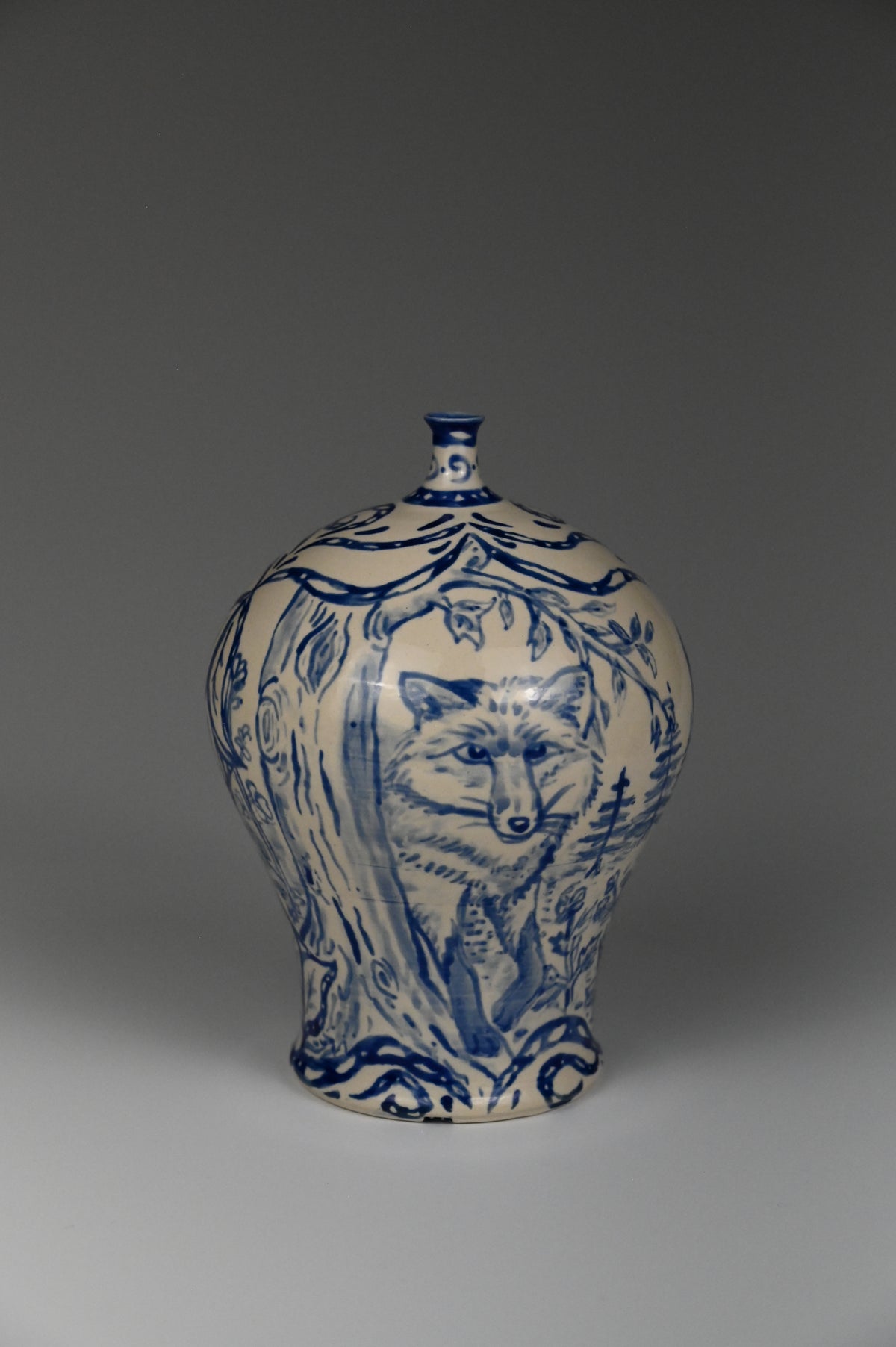 Special Edition Fox in Woods Vase - Painted Cobalt Collection