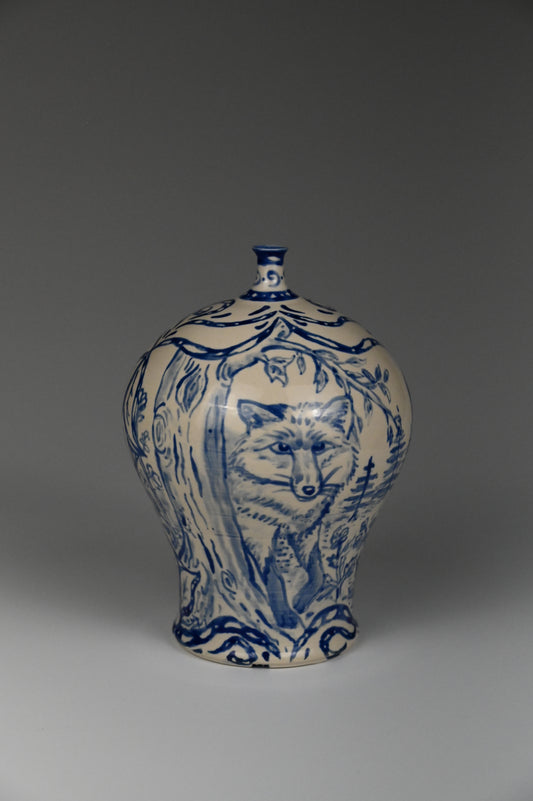 Special Edition Fox in Woods Vase - Painted Cobalt Collection