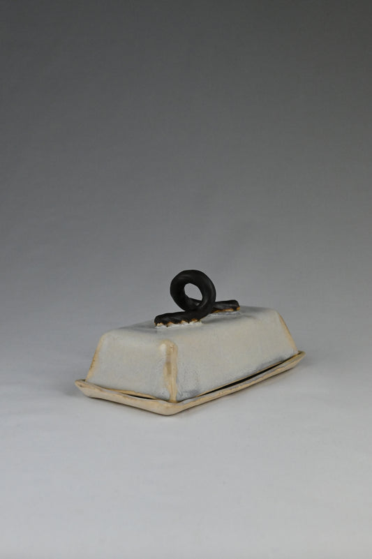 Butter Dish - White with Wrought Iron Handle